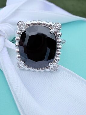 Rare and Retired Tiffany & Co. Ziegfeld Black Spinel Diamond Ring, sz 4, 15mm